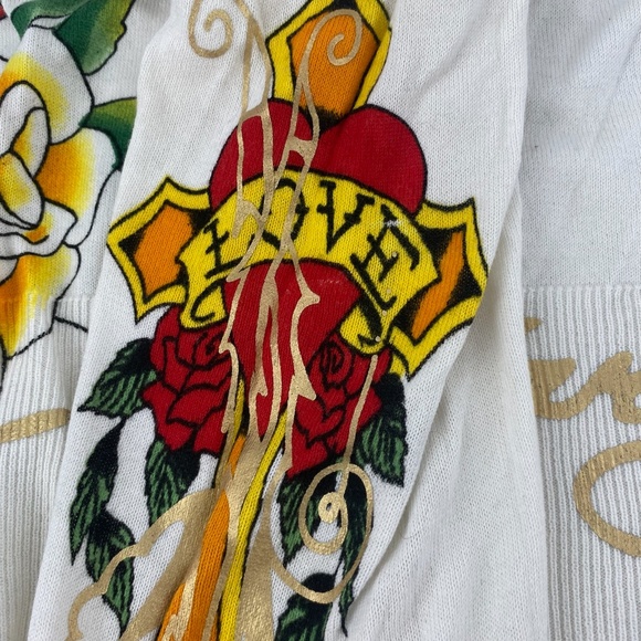 Pre-Owned Vintage Ed Hardy Tunic Sweater Y2K  SizeM White/Cream 100% Cotton - Picture 8 of 12